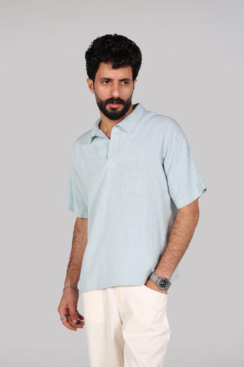 HARM Linen Polo - Light Blue Grey