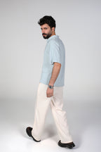 HARM Linen Polo - Light Blue Grey