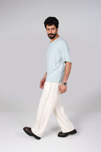 Short-Sleeve Linen Shirt - Light Blue Grey