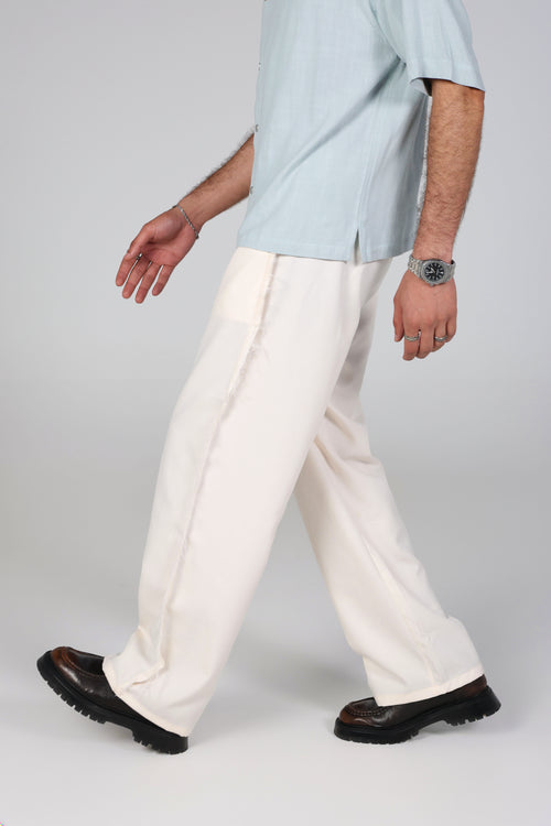 Raw Wide-Leg Trousers - Off White