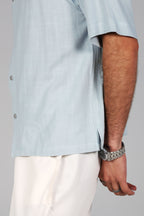 Short-Sleeve Linen Shirt - Light Blue Grey