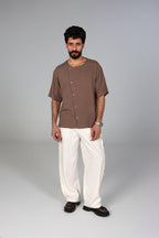 Short-Sleeve Linen Shirt - Brown