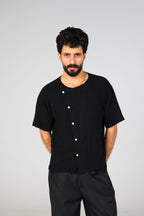Short-Sleeve Linen Shirt - Black