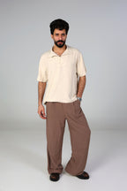 Wide-Leg Linen Trousers - Brown