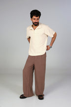 Wide-Leg Linen Trousers - Brown