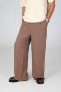 Brown wide-leg linen trousers