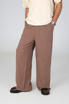 Wide-Leg Linen Trousers - Brown