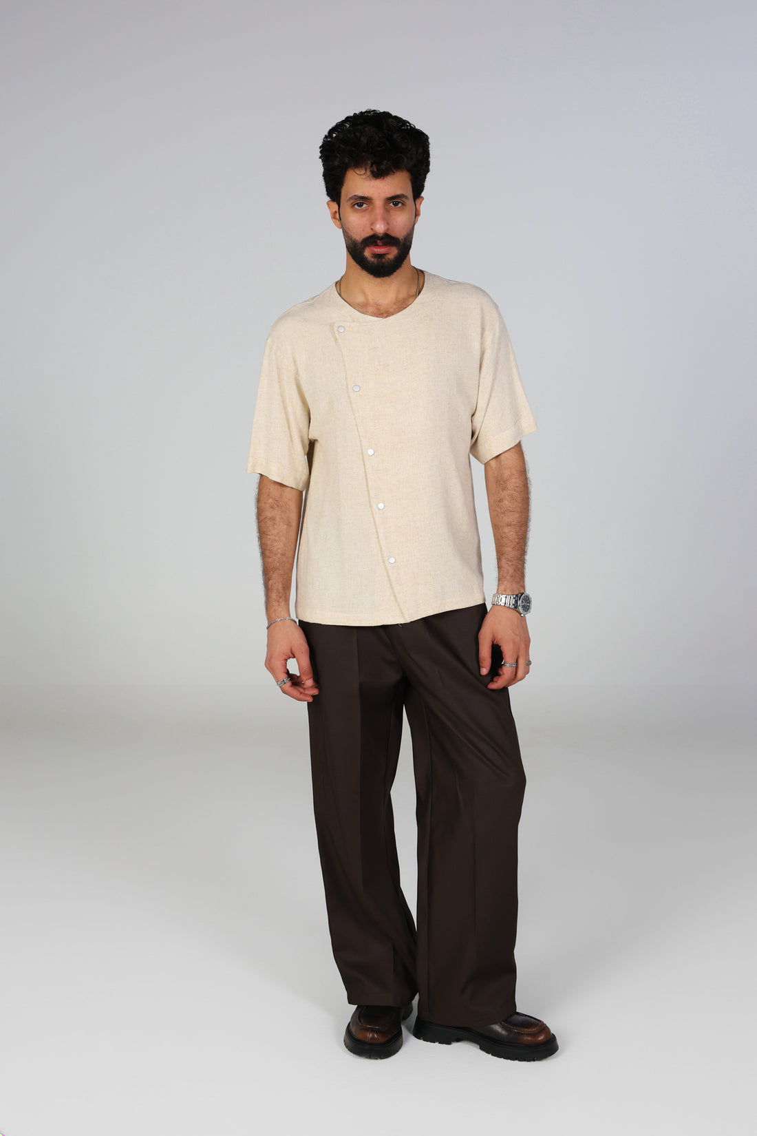 Short-Sleeve Linen Shirt - Beige