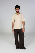 Beige linen shirt with short sleeves