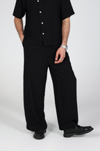Wide-Leg Linen Trousers - Black