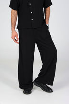Wide-Leg Linen Trousers - Black