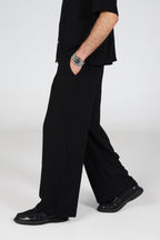 Wide-Leg Linen Trousers - Black