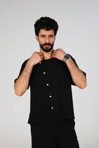 Short-Sleeve Linen Shirt - Black