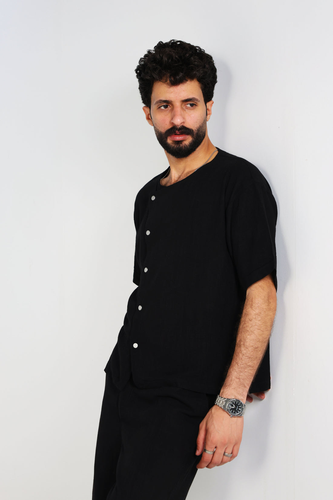 Short-Sleeve Linen Shirt - Black