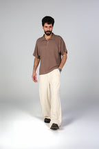 Wide-Leg Linen Trousers - Beige