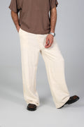 Beige wide-leg linen trousers