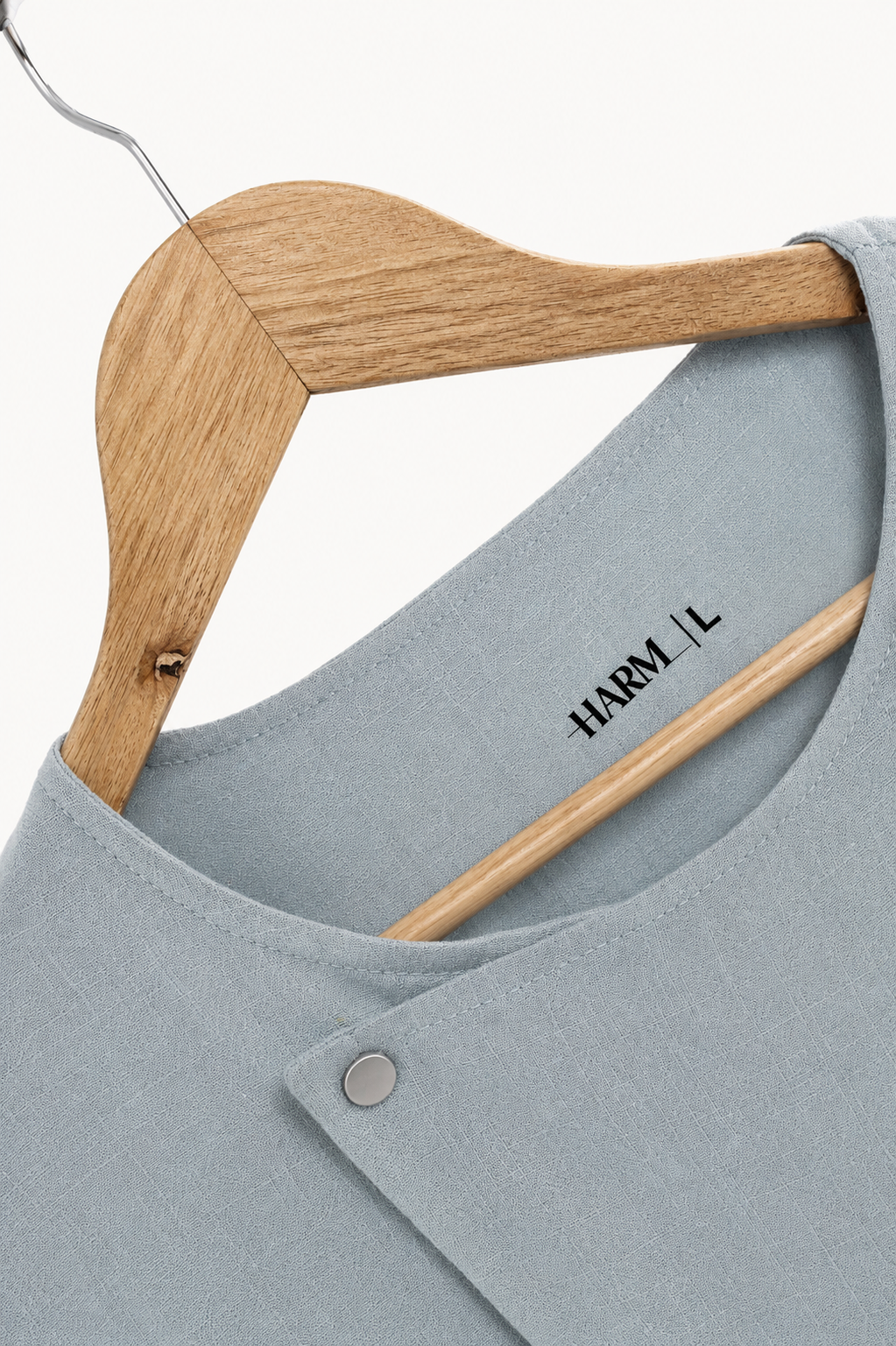 Light blue gray linen shirt with short sleeves