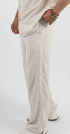 Wide-Leg Linen Trousers - Beige