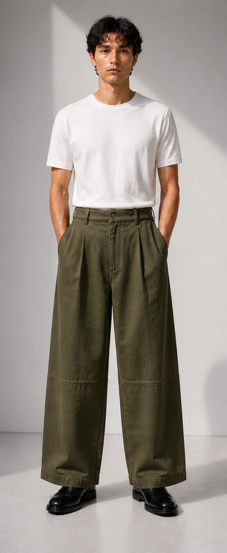 olive wide-leg linen trousers