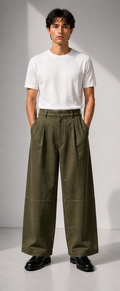 olive wide-leg linen trousers