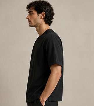 Black linen shirt with short sleeves