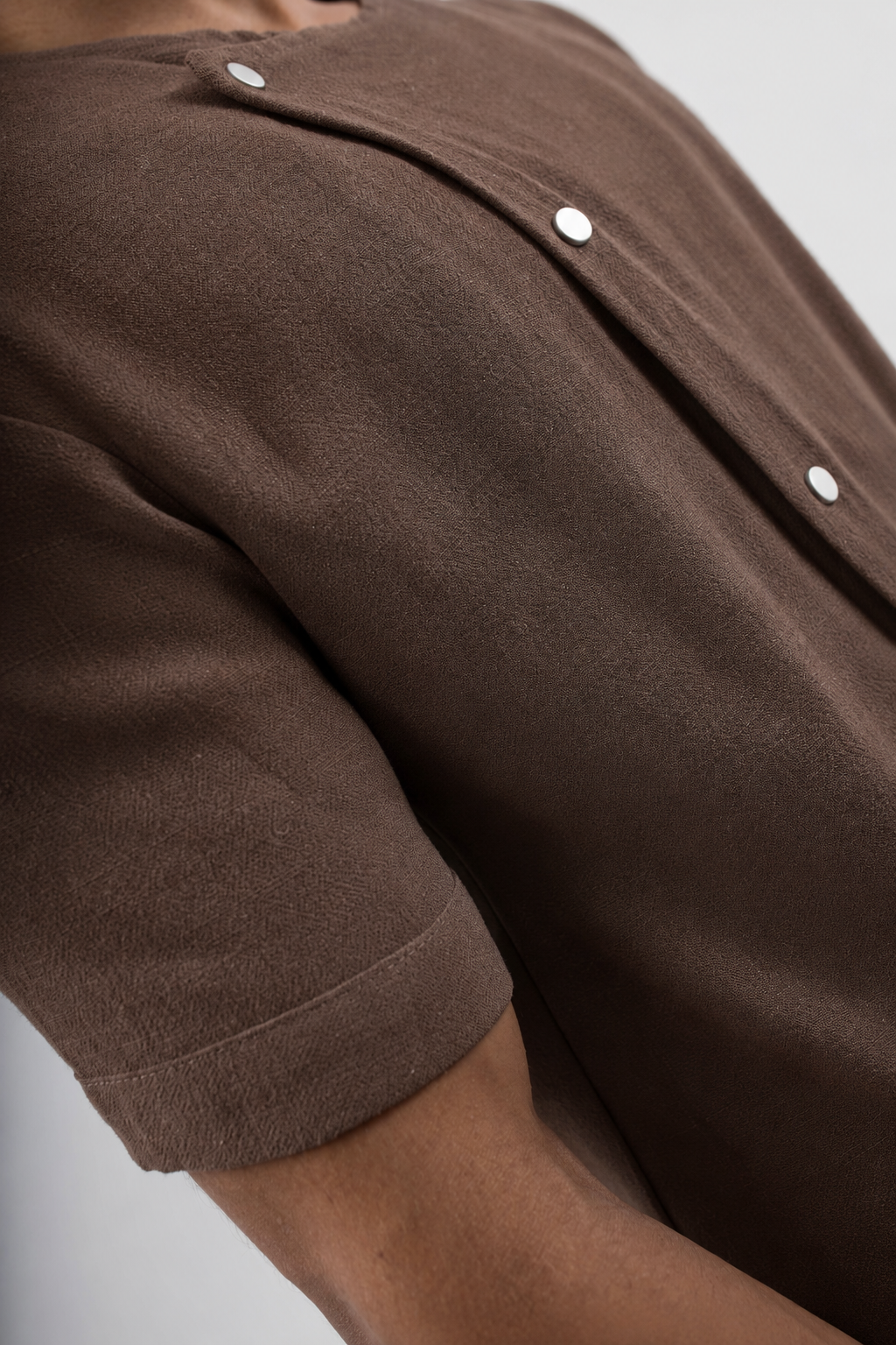 Brown linen shirt with short sleeves