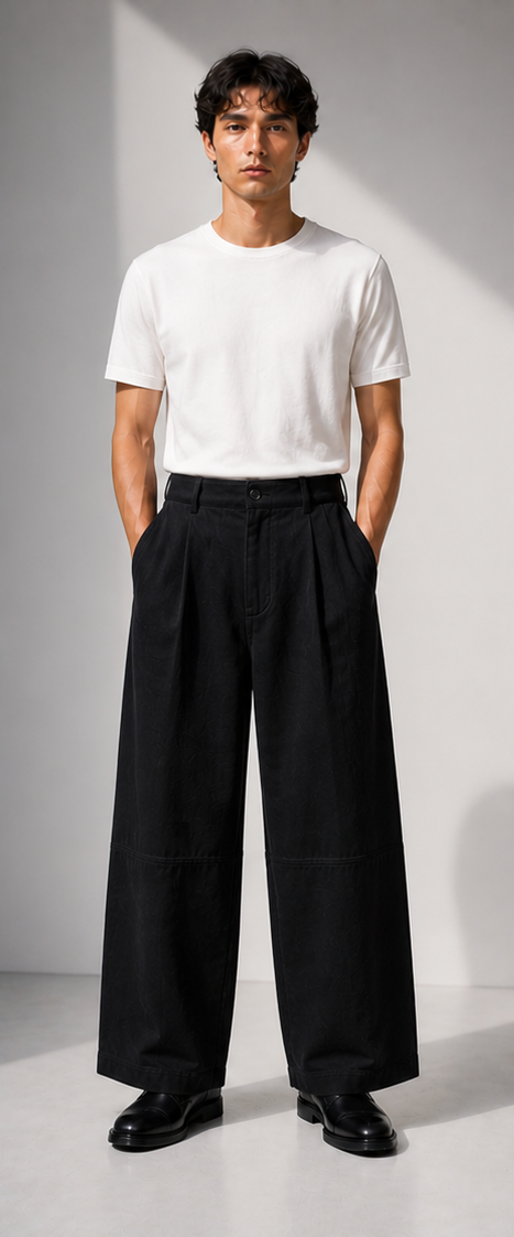 Black wide-leg linen trousers