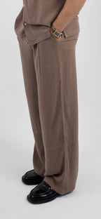 Wide-Leg Linen Trousers - Brown