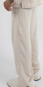 Wide-Leg Linen Trousers - Beige