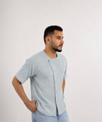 Short-Sleeve Linen Shirt - Light Blue Grey