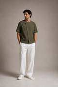 Olive linen shirt with short sleeves