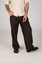 Tailored Wide-Leg Trousers - Brown