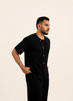 Short-Sleeve Linen Shirt - Black