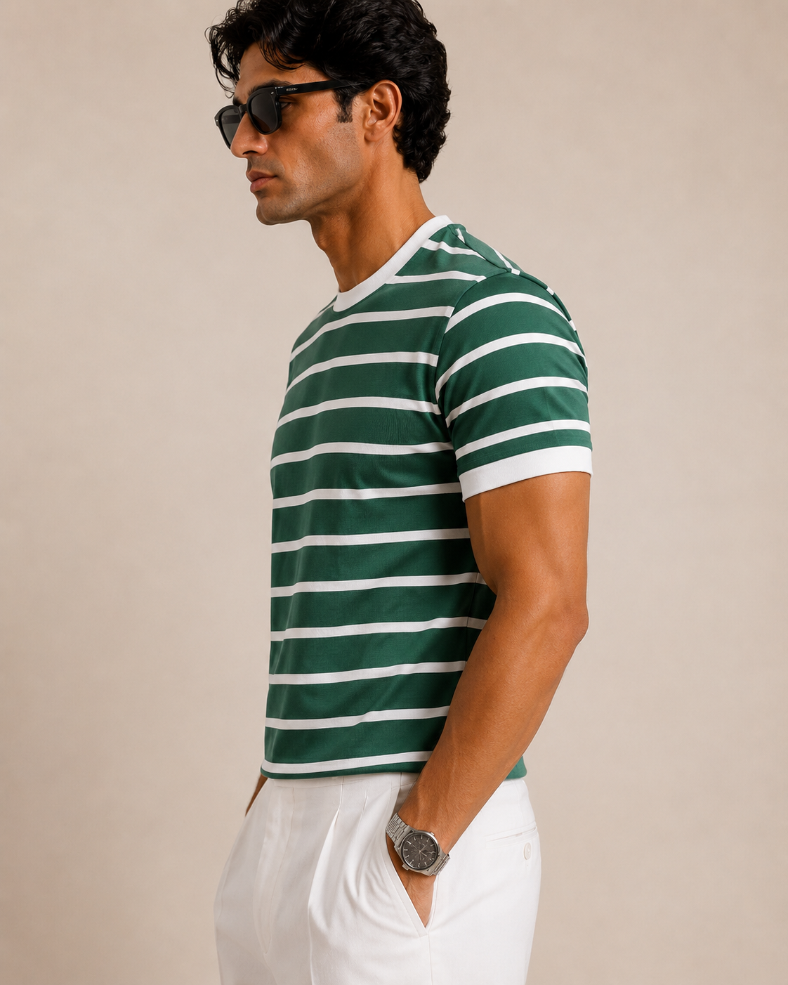 Green Striped Knit Tee