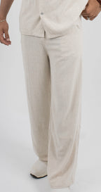 Wide-Leg Linen Trousers - Beige