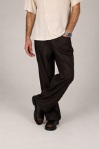 Tailored Wide-Leg Trousers - Brown