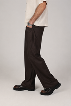 Tailored Wide-Leg Trousers - Brown