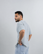 Short-Sleeve Linen Shirt - Light Blue Grey