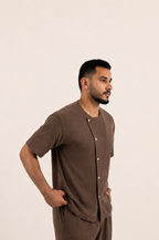 Short-Sleeve Linen Shirt - Brown