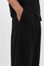 Wide-Leg Linen Trousers - Black