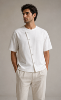white linen shirt with short sleeves