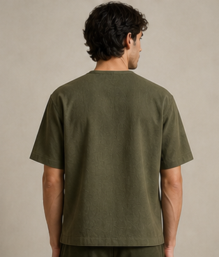 Olive linen shirt with short sleeves