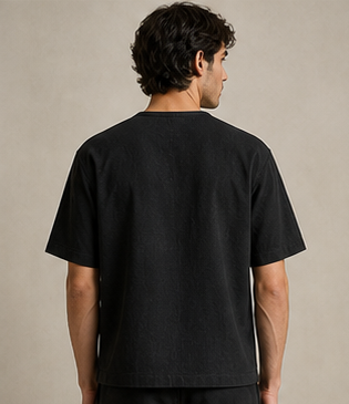 Black linen shirt with short sleeves