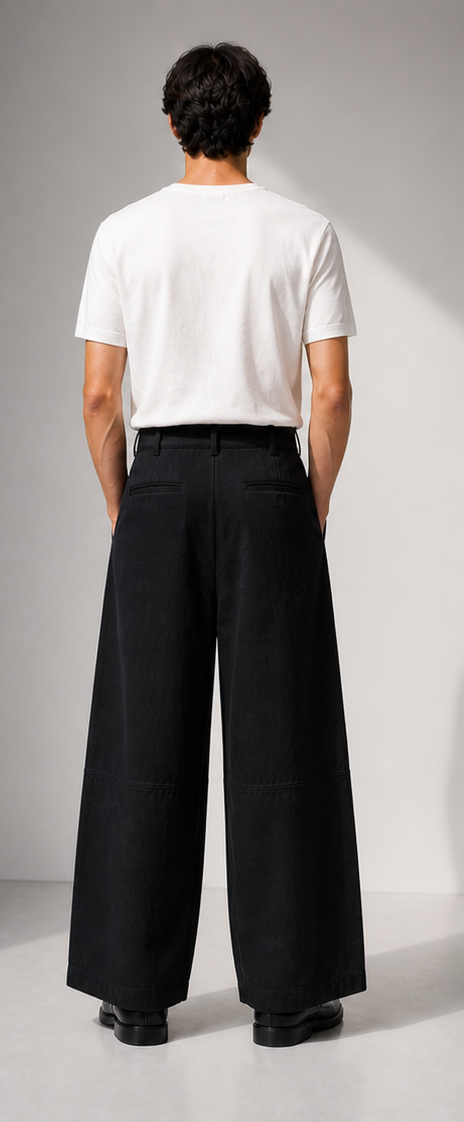 Black wide-leg linen trousers
