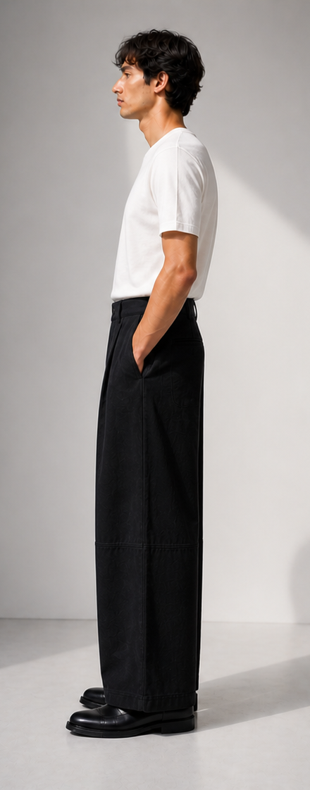 Black wide-leg linen trousers